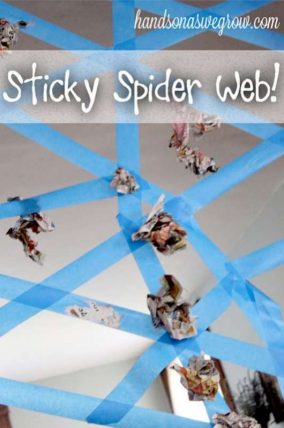 A sticky spider web activity - a perfect gross motor activity for Halloween!