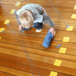 Connect matching pairs of sight words (or letters, numbers, whatever) with string on the floor