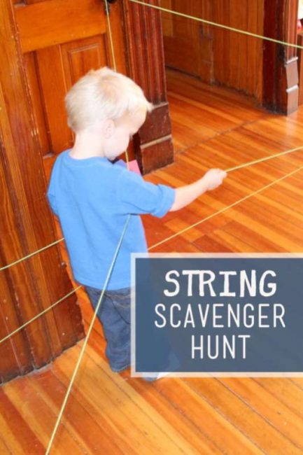 Follow the string to spell your name - an indoor scavenger for kids to do