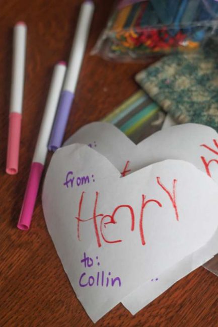 Writing names for stuffed heart Valentines