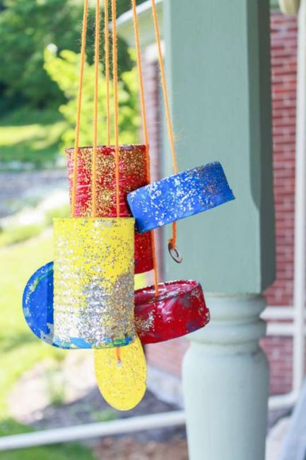 The kids can make these tin can wind chimes for the porch!