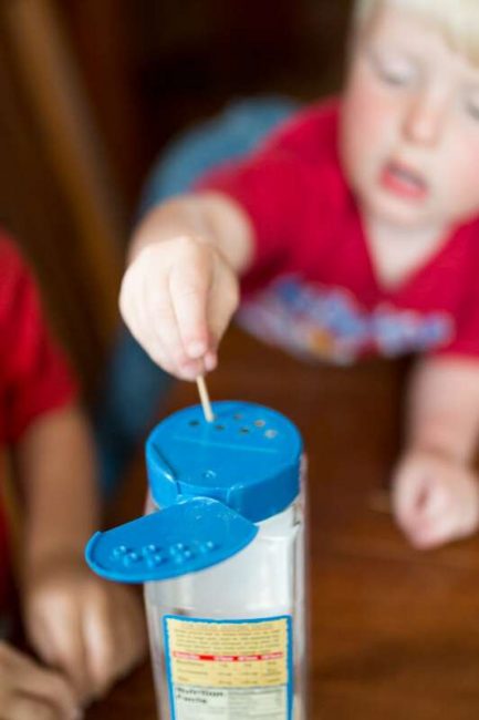 Using toothpicks to help child improve their fine motor skills