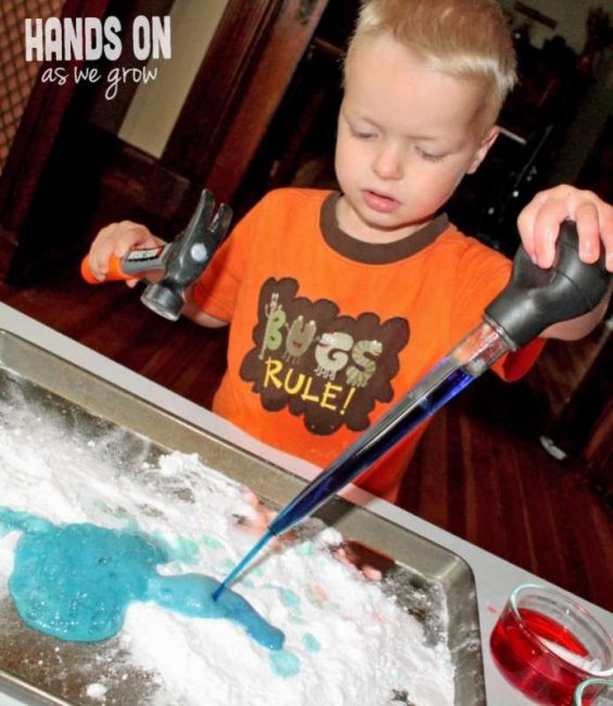 Baking Soda and Vinegar Experiment with Color Fun
