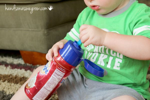 What to do with a plastic bottle? A fine motor activity for toddler to do