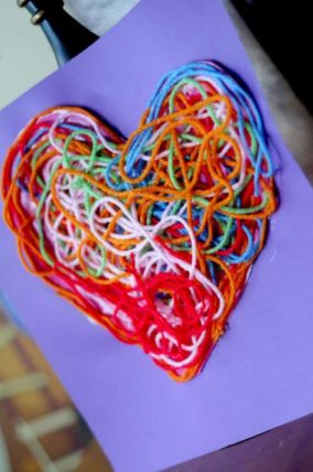 Textured yarn heart to display